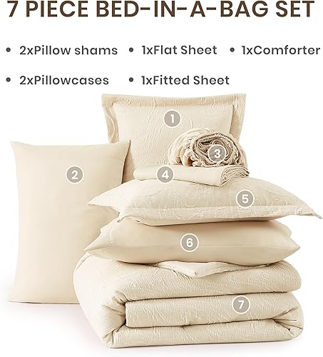 Miniatura 7 de Monbix - Juego de edredón de 7 piezas con teñido catiónico, incluye edredón, sábanas, fundas de almohada y fundas decorativas, reversible, estampado