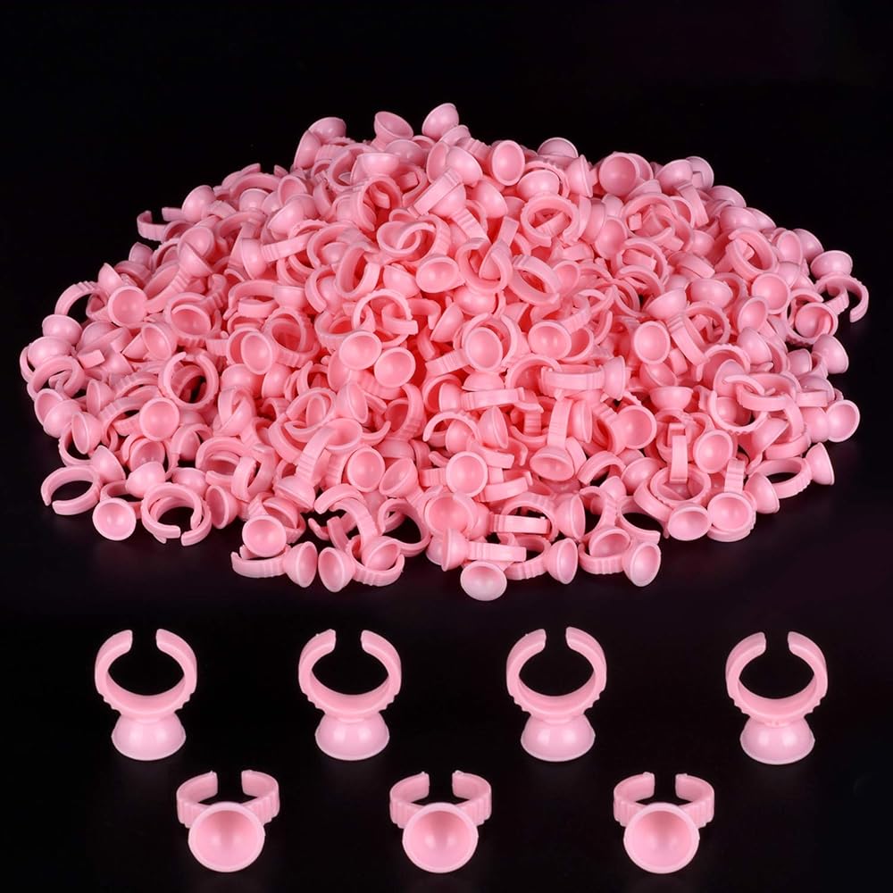 NXJ INFILILA Glue Rings, 300PCS Glue Rings for Eyelash Extensions, Disposable Holder for Eyelash Extension Supplies, Makeup Plastic Nail Art Tattoo Adhesive Pigment Holders Pink