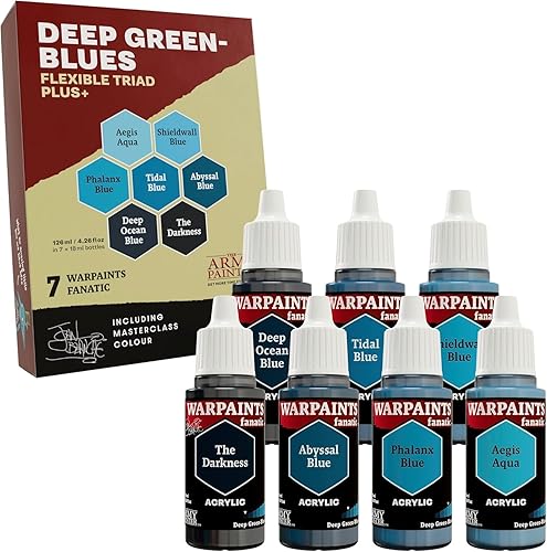 The Army Painter, Warpaints Flexible Triad PLUS+: Deep Green-Blues, 7 x 18 ml acrylic paints - Miniature quality hobby paint for Dungeons and Dragons (DnD) & Warhammer Miniatures - Dep Green-Blues
