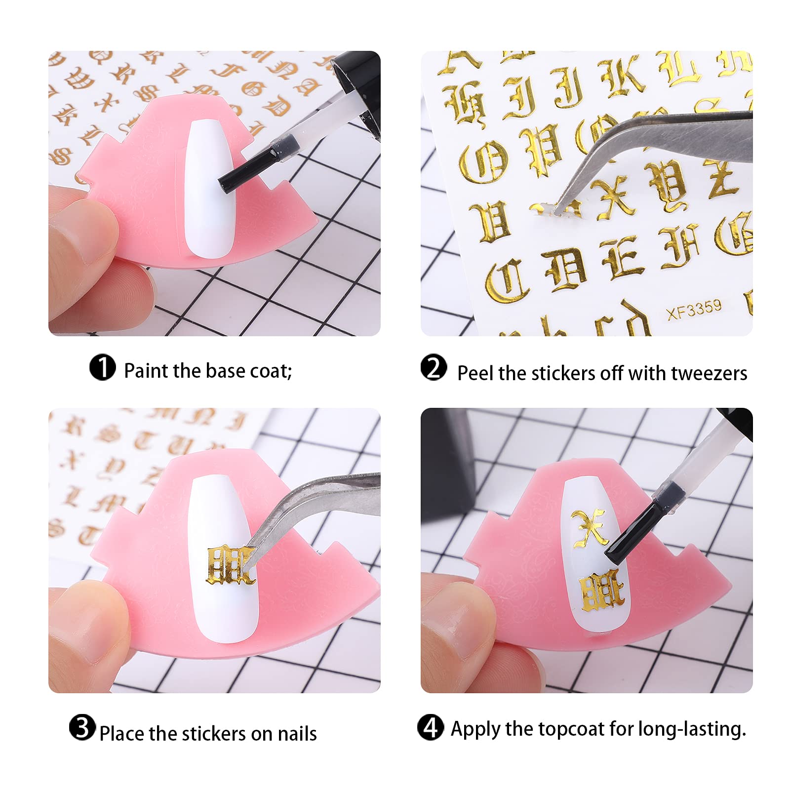4 Sets Nagelaufkleber Mit Englischen Buchstaben & Zahlen – Holografisch, Selbstklebend, Für DIY-Nageldesign