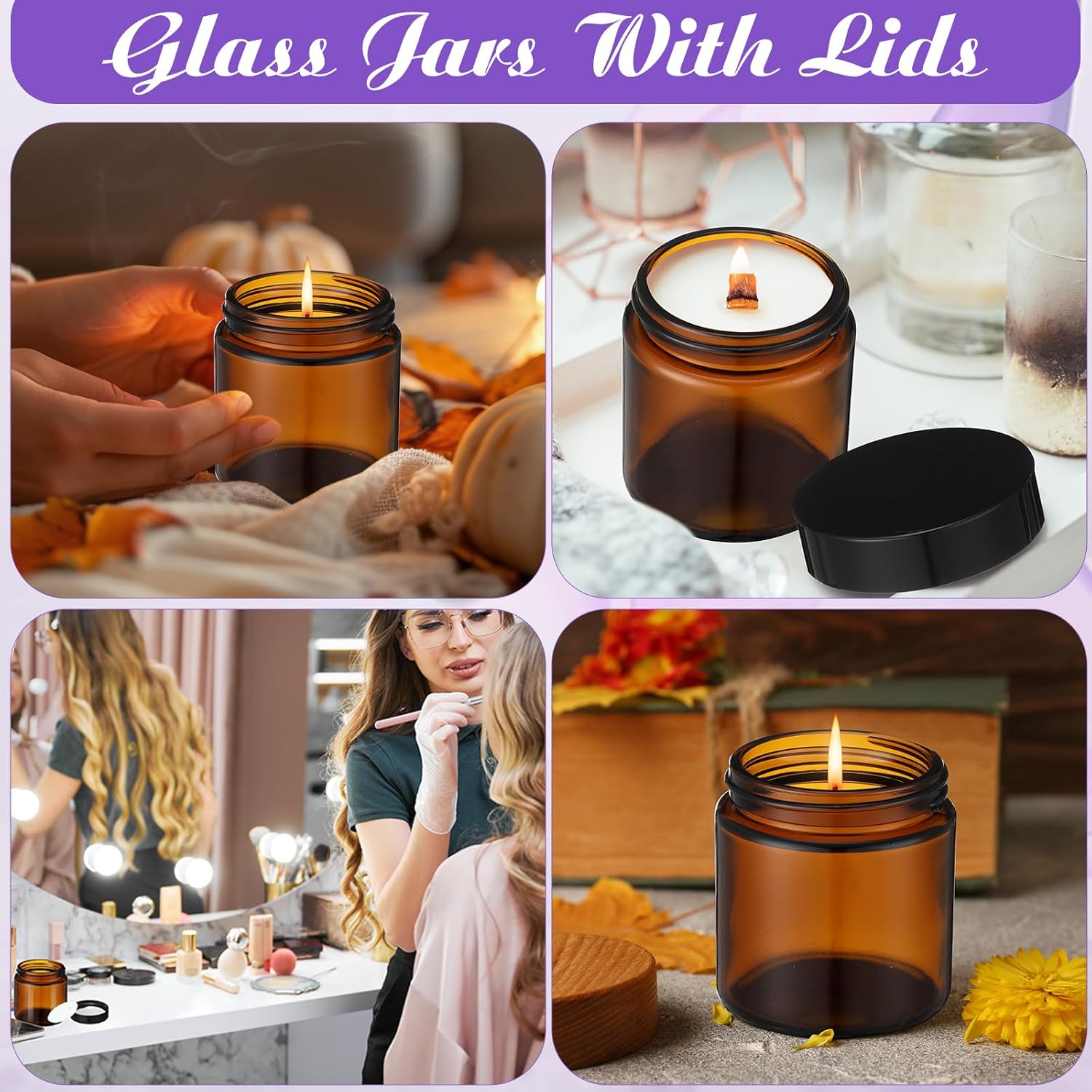 48 Pcs 4 oz Glass Jars with Lids, Clear Candle Jars with Black Lids Round Empty Candles Container Tins Candle Making Storing Lotions Spice Powder Liquid Sample Makeup (Amber)
