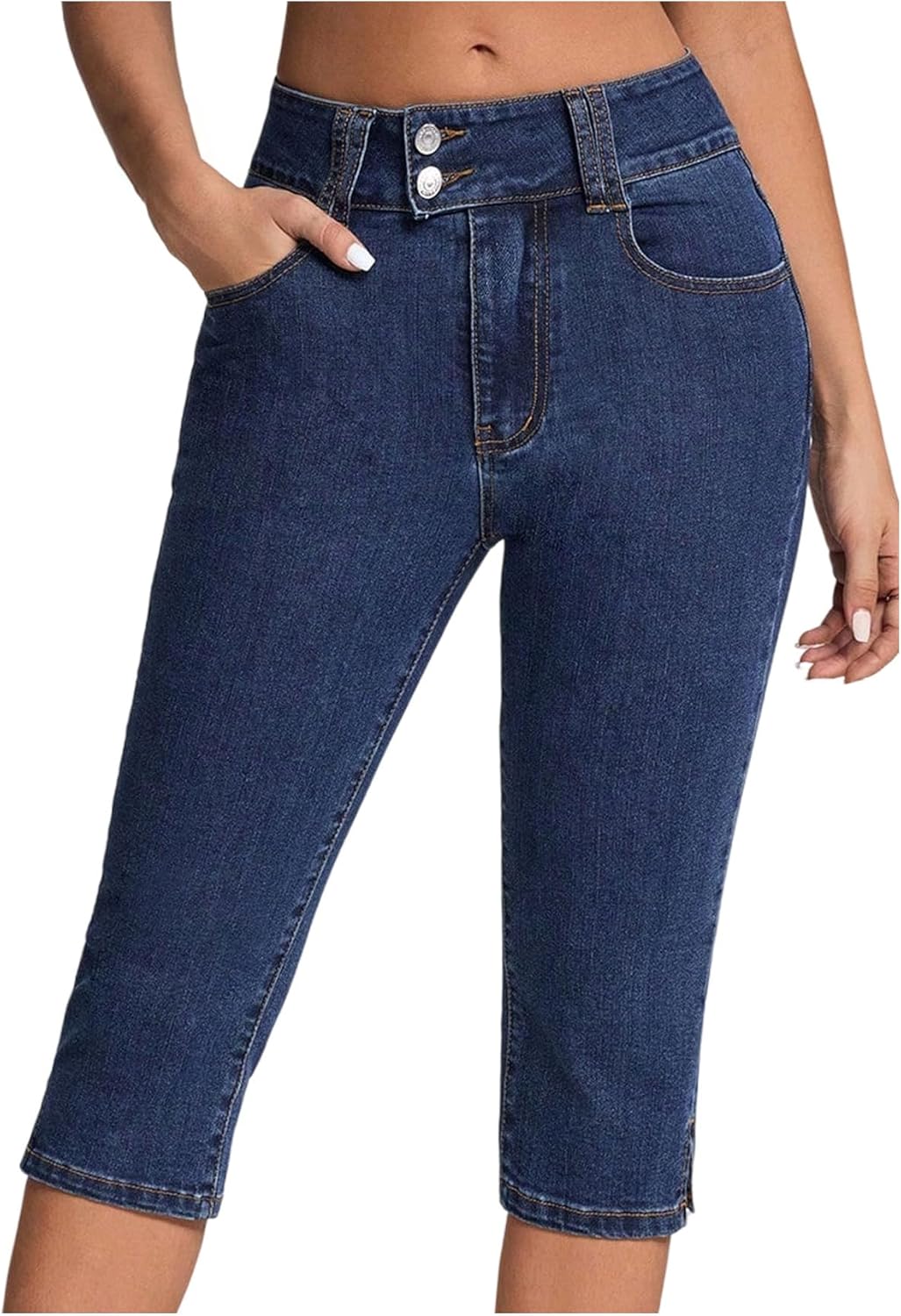 SHENHE Women's Y2K Low Rise Skinny Capris Jeans Vintage Side Split Cropped Denim Pants