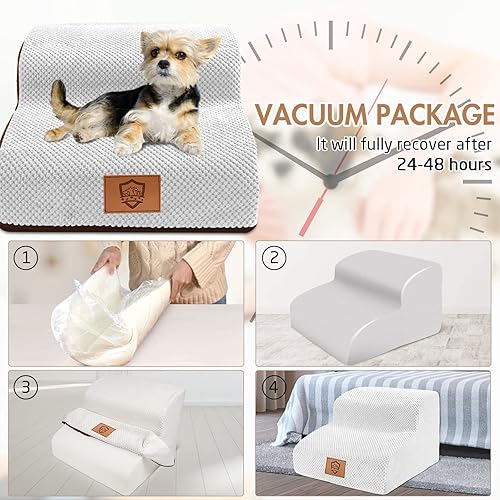 Miniatura 3 de Kphico Escaleras de espuma para mascotas de 2 niveles, rampa de espuma de alta densidad para perros, escaleras antideslizantes para perros con 2