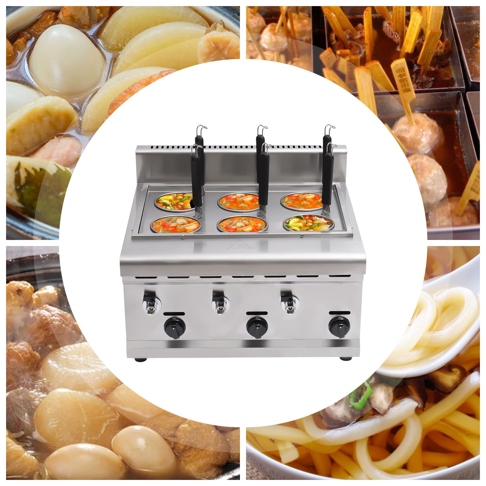 GXFCHYL Commercial Pasta Cooker 6 Holes Pasta Maker Machine Noodle Maker Machine Pasta Cooking Machine Countertop Pasta Boiler with 6 Strainer Baskets for Homes, Restaurants, Noodle Shops