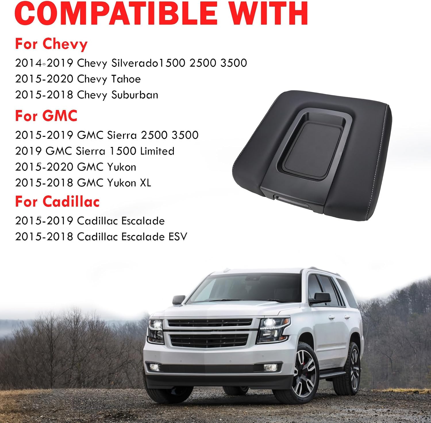 Front Seat Center Console Armrest Lid Cover Compatible with 2014-2020 Chevy Silverado Sierra Suburban 2015-2020 GMC Sierra Yukon Yukon XL Replaces OE 22881398