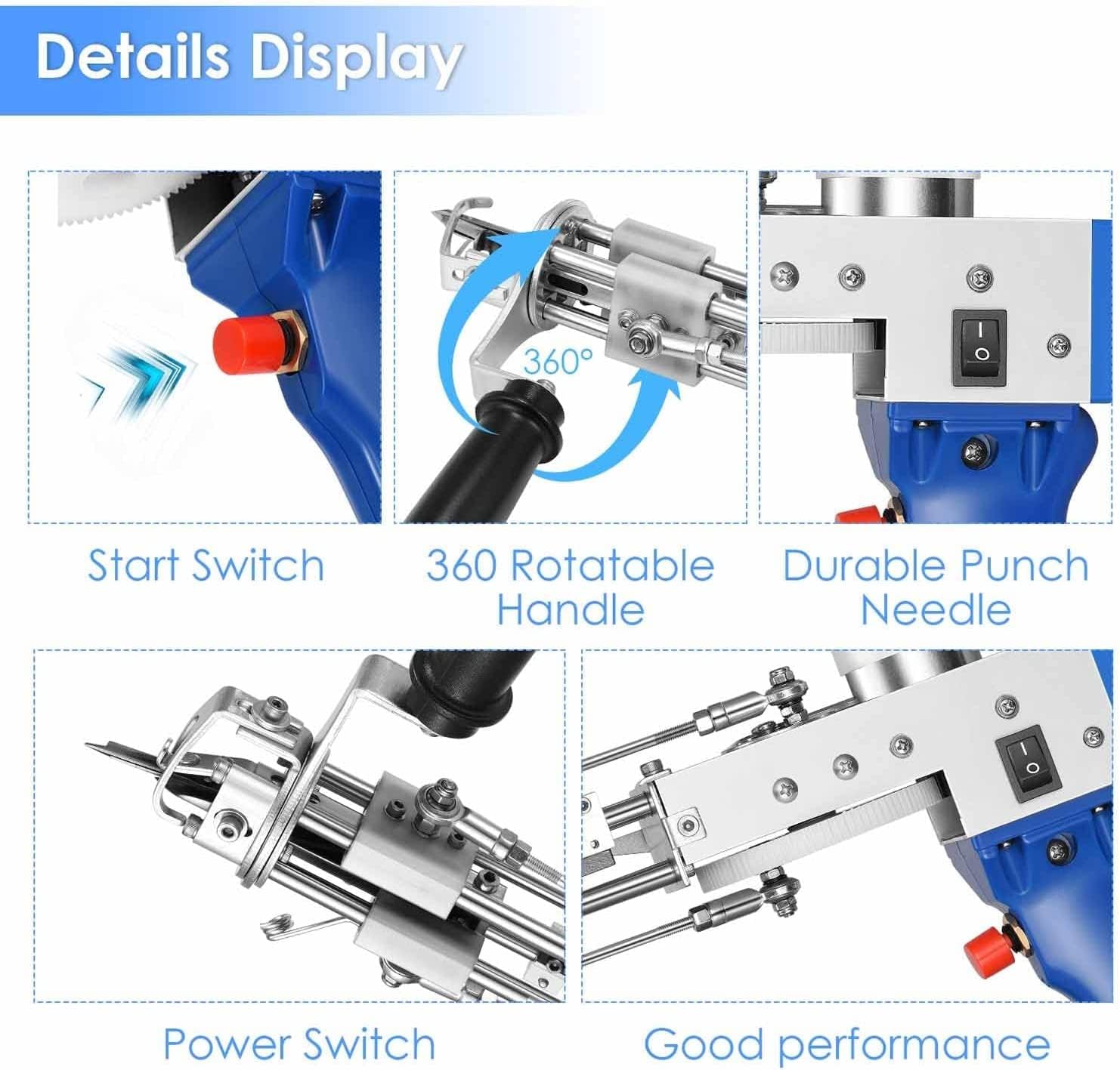 Carpet Tufting Gun, 2 in 1 Carpet Weaving Machine Flocking Machine Knitting Machine Industrial Embroidery Machine Hand-Held Electric Punch Tools with Tufing Cloth