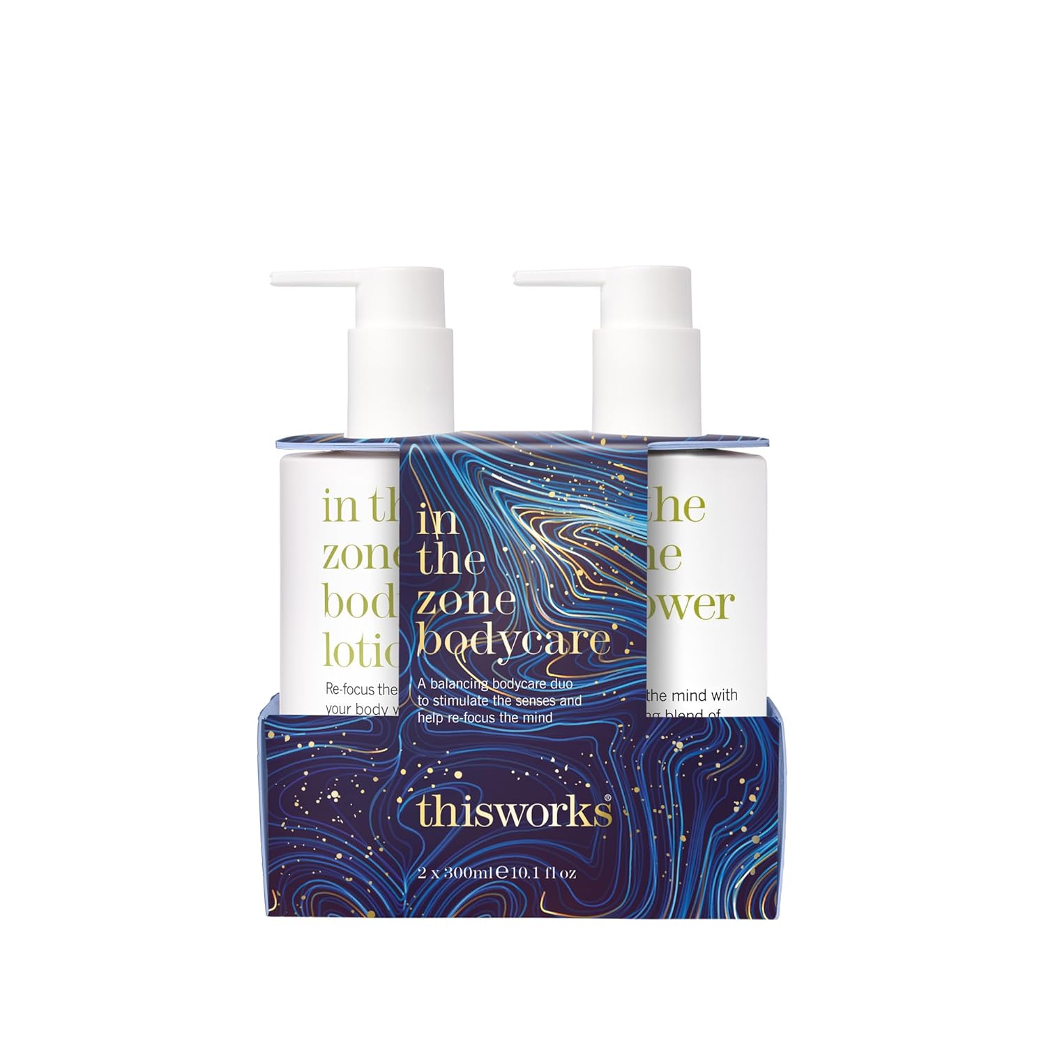 THISWORKS In The Zone Set – Shower Gel 300ml & Body Lotion 300ml – Balancing Bodycare with Coconut Oil, Glycerin, Eucalyptus & Frankincense to Cleanse, Nourish & Refocus the Mind