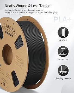 LANDU PLA+ Filament 1.75mm 1KG 3D Printer Filament PLA Plus Toughness Enhanced Dimensional Accuracy +/- 0.02mm for Most 3D Printers, Black