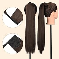 Vista 66 de SEIKEA Extensión de cola de caballo larga recta envolvente con clip, extensiones de cabello sintético suave natural para mujer, 35 pulgadas, marrón