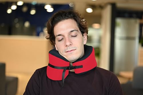 Miniatura 48 de C CUSHION LAB Almohada de viaje, galardonado diseño ergonómico patentado para barbilla y cuello, almohada de cuello de espuma viscoelástica, Azul