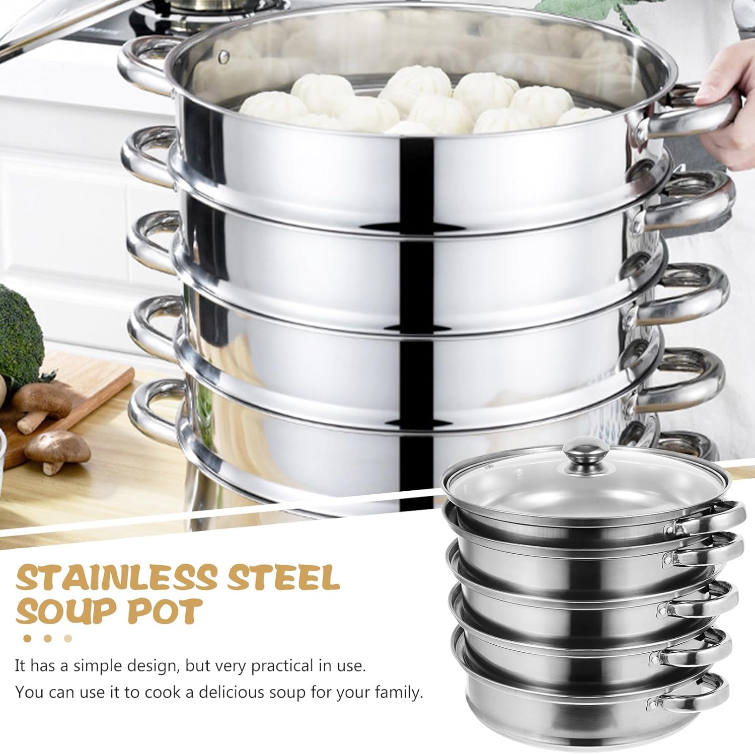 FUOYLOO Stainless Steel Steamer Pot Lid, Compact Space-Saving Design, Versatile Steaming and Boiling Cookware ()