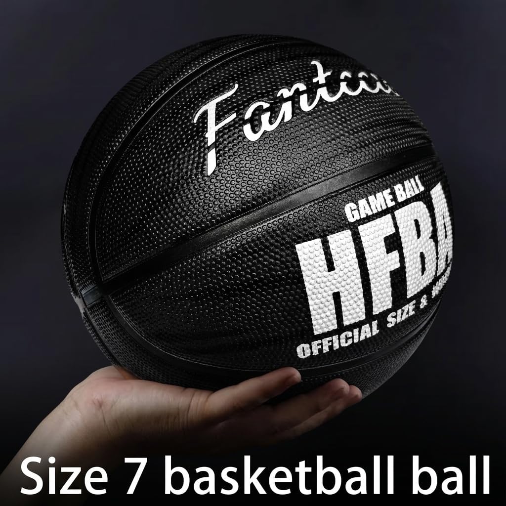Rubber Basketball Size 7, Indoor Outdoor Basketball for Men Women Adult, High Bounce Training Basketball for Competitions and Recreational Play