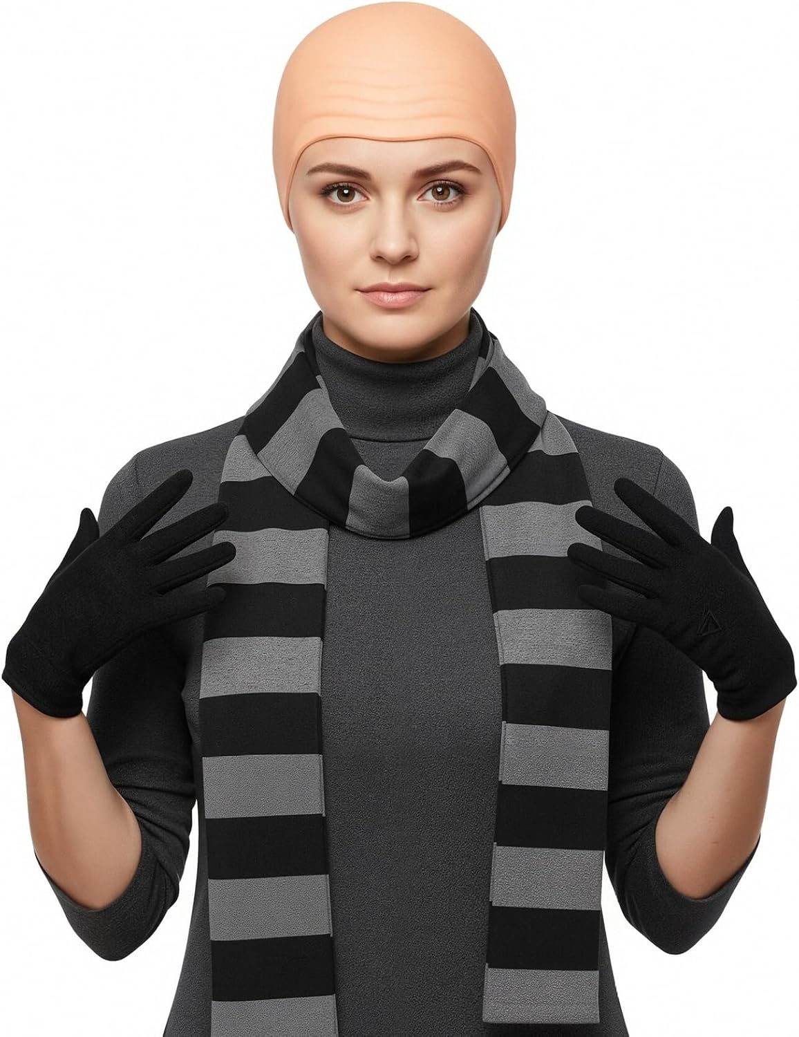 6 Pcs Bald Head Costume Set for Adults Halloween Cosplay for Men Black Grey | Movie costume with Bald Cap Scarf Long Nose Eyebrows Gloves Bald Costume for Carnival Halloween Theme Party