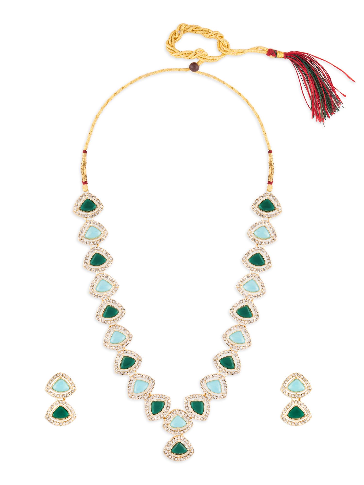 ZAVERI PEARLS Turquoise Blue Green Stones Dazzling Austrian Diamonds Necklace & Earring Set For Women-ZPFK18025 (B0D2CHX55X) Amazon Price History, Amazon Price Tracker