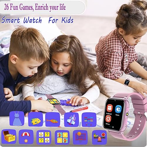 Miniatura 6 de Reloj inteligente para niños, reloj inteligente para niñas y niños con 26 juegos, grabadora de video y reproductor, calendario podómetro, linterna