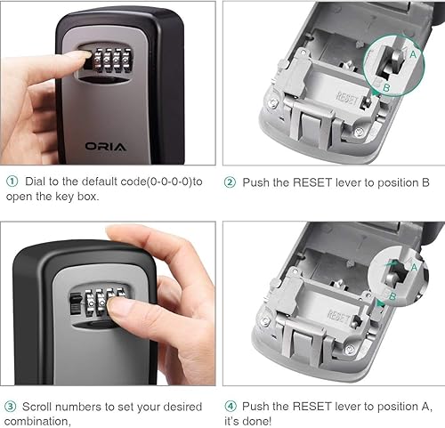 Miniatura 6 de ORIA Caja de cerradura de almacenamiento de llaves, caja de bloqueo de combinación de 4 dígitos, caja de bloqueo montada en la pared, código