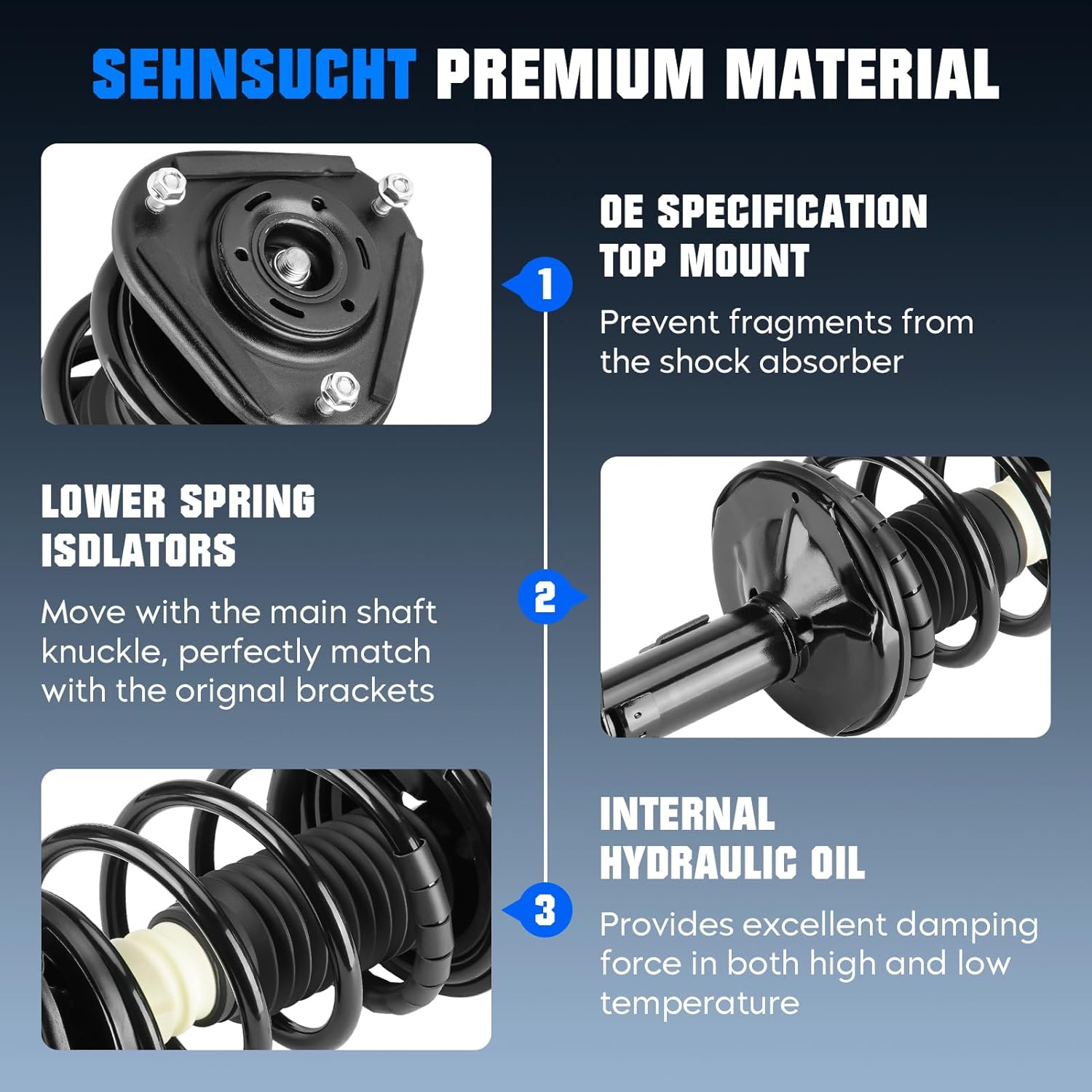 Front Coil Strut Shock Absorber for Toyota Matrix/Pontiac Vibe 2003 2004 2005 2006 2007 2008, Complete Spring Struts Shocks Absorbers Replace for 172117, 172116