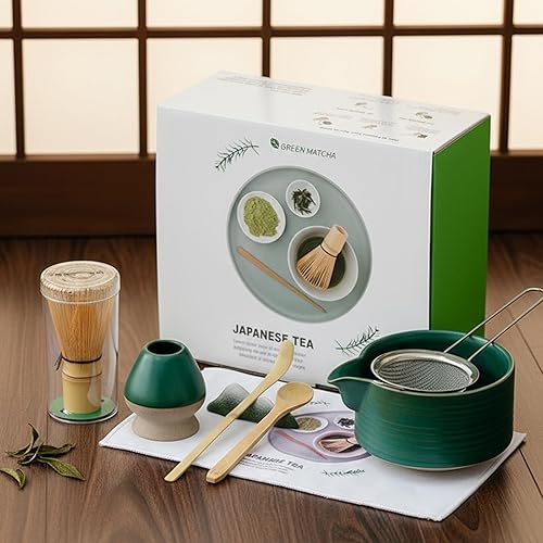 Miniatura 8 de Juego de batidor de matcha, juego de 8 piezas de matcha y kit de matcha con cuenco de cerámica, batidor, tamiz de acero inoxidable, cuchara