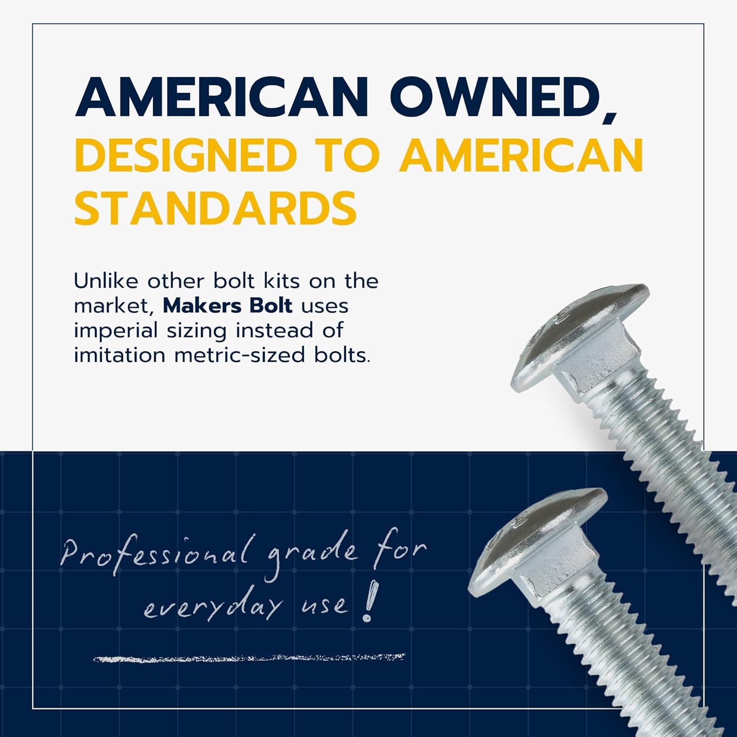 3/8" x 6" (50 Pack) Zinc Carriage Bolt Kit, Grade 307A by Makers Bolt