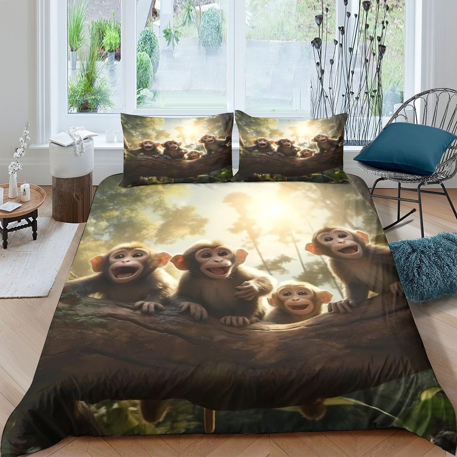 Ctjqhvkz Style-9 3D Printed Cute Monkey Jungle Fitted Sheet Microfiber Soft Animal Forest Mattress Cover For Bedroom Guestroom Decor Single（135X200cm）