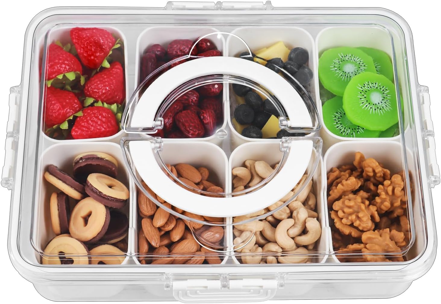 Divided Serving Tray with Lid and Handle - Snackle Box Charcuterie Platter Portable Storage Organizer Container for Fruit, Candy, Veggie, Nuts, Spices& Snacks, Perfect for Party, Travel& Picnic