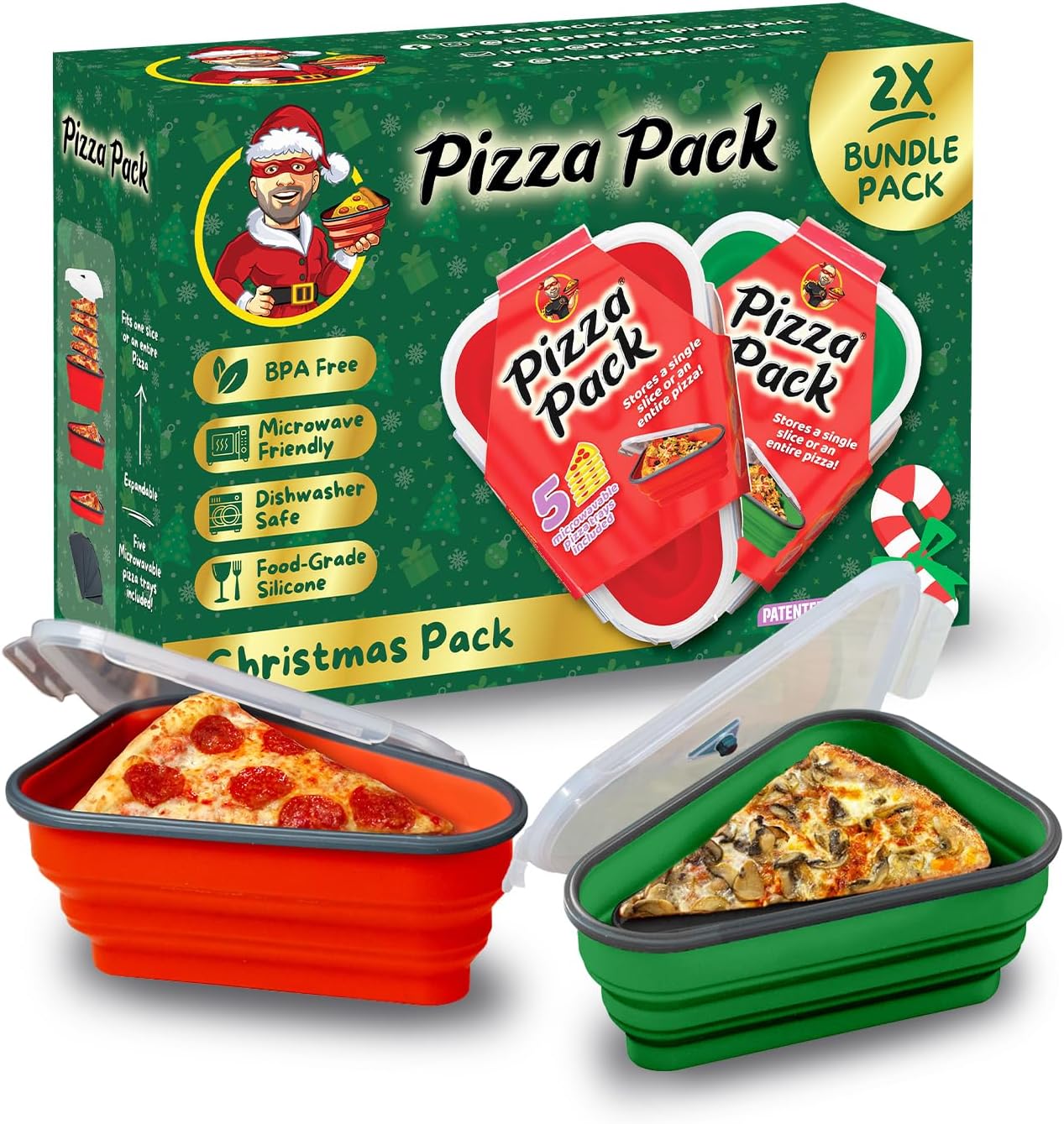 PIZZA PACK Reusable Pizza Storage Container with 5 Trays (2 Pack)
