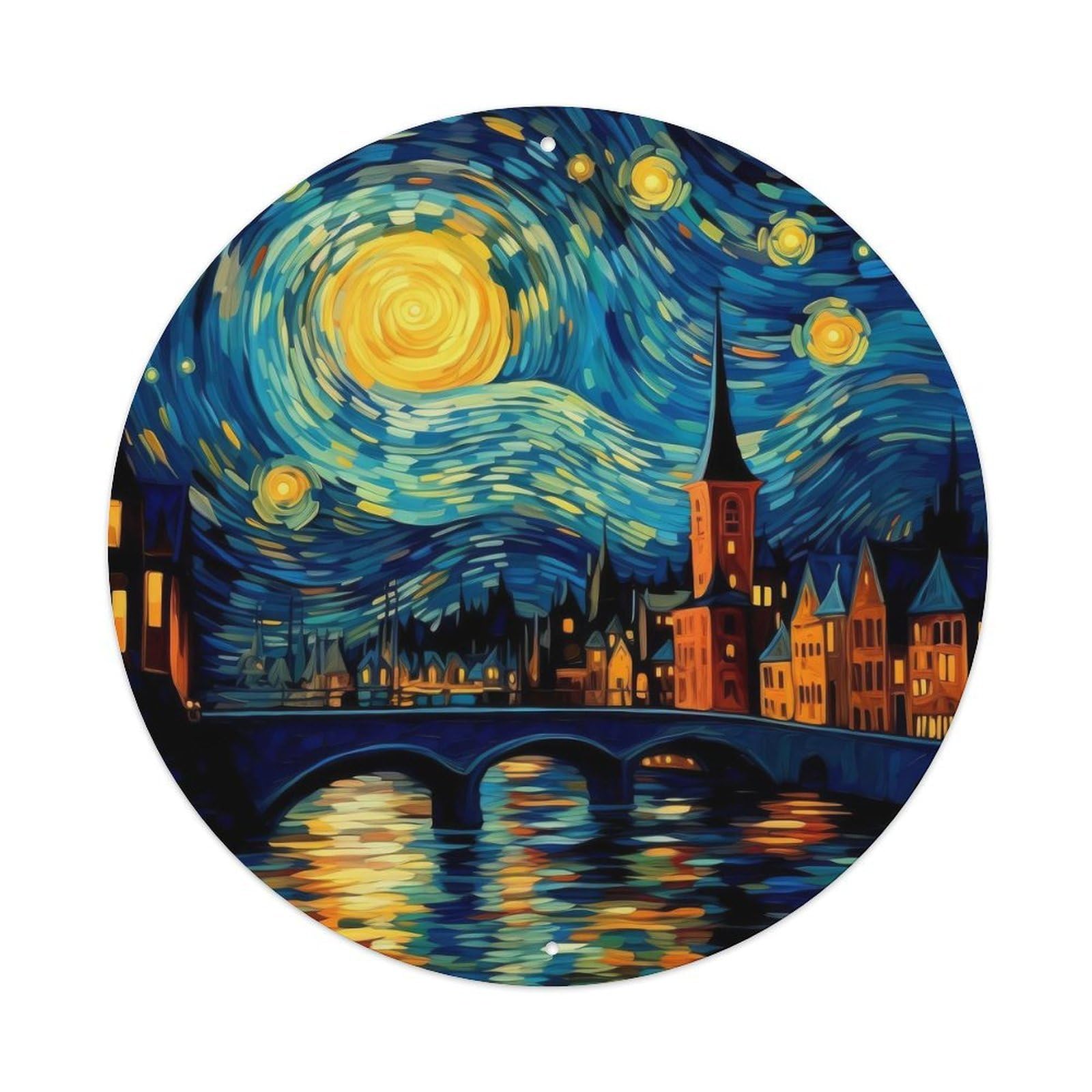 Vintage Art Nostalgic Starry Night Voyage Vintage Metal Tin Sign Plaque Wall Decor for Cafe, Club, Garden Round Metal Poster 8x8Inch