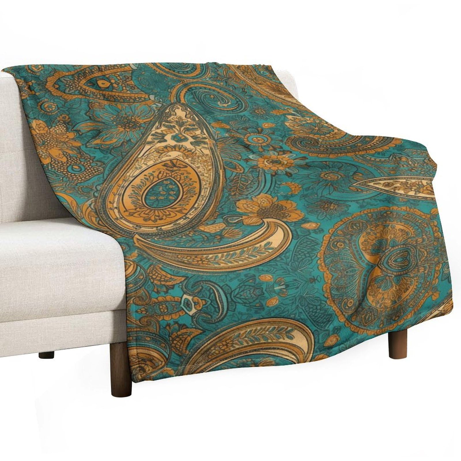 Couverture à motif cachemire jaune flanelle douce pour réchauffer vos soirées cocooning d'automne