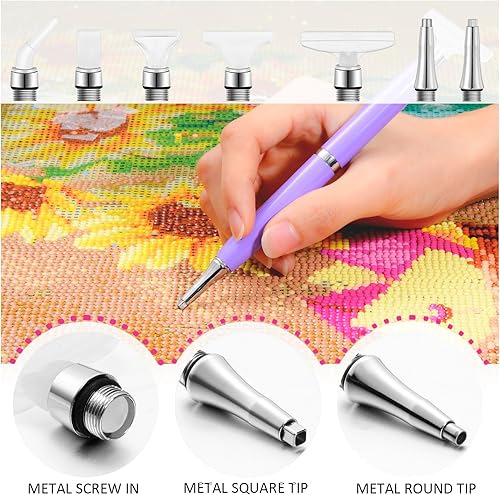 Miniatura 4 de benote Herramientas de bolígrafo de arte de diamante, 2 juegos ergonómicos de accesorios de pintura de diamante, bolígrafo de rosca de metal con