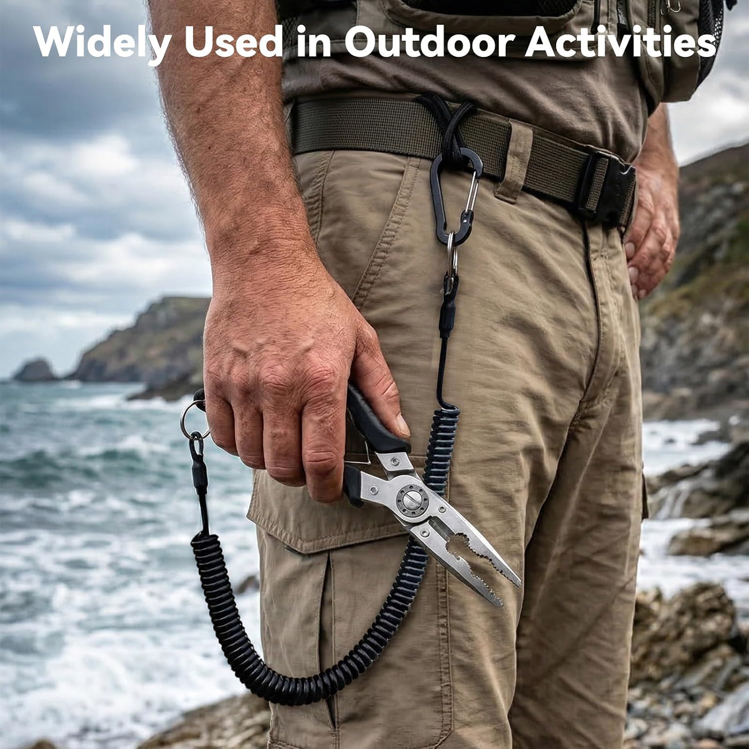 Coiled Lanyards with Carabiner, 6 Pcs Retractable Safety Fishing Lanyard Stretchy Stainless Steel Wire Coiled Lanyard Ring and Quick Release Detachable Buckle for Fishing Camping Hiking Key Card Tool