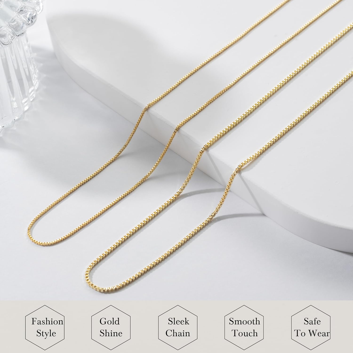 14K Gold Necklaces for Women Gold Chain for Women 14K Gold Box Chain Necklace for Womens Tightly-Connected Links with Neat Geometry 0.8/1.2mm Wide Box Chains for Men 14/16/18/20/22/24/26in (0.8mm, 24, Inches)