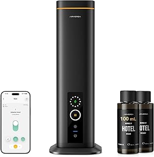 Waterless Diffuser, Smart Tower Diffuser with App Control, Cold Air Scent Diffuser Oil Machine for Homes Offices Hotels, 300mL Capacity, Up to 1500 sq ft, DC-12V/1A Plug, RDX Black Kit