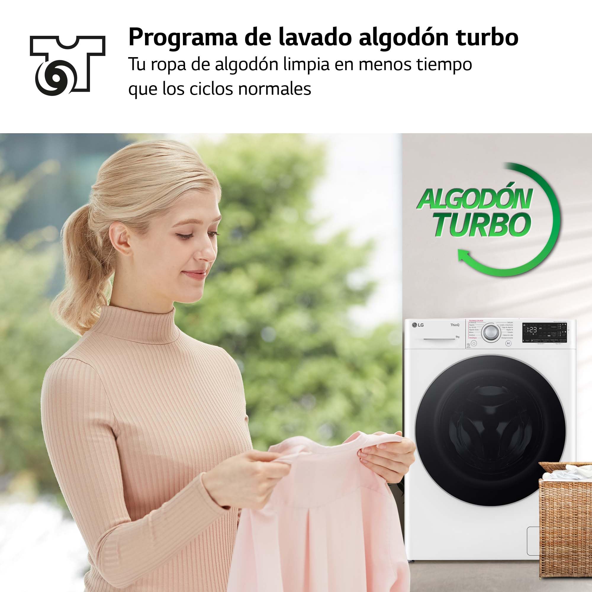 LG F4WR5509A1W - Lavadora Inteligente, 9Kg, 1400rpm, Carga Frontal, AI Direct Drive, TurboWash 360º, Autodosificador, Clasificación A, Serie 500, Blanco