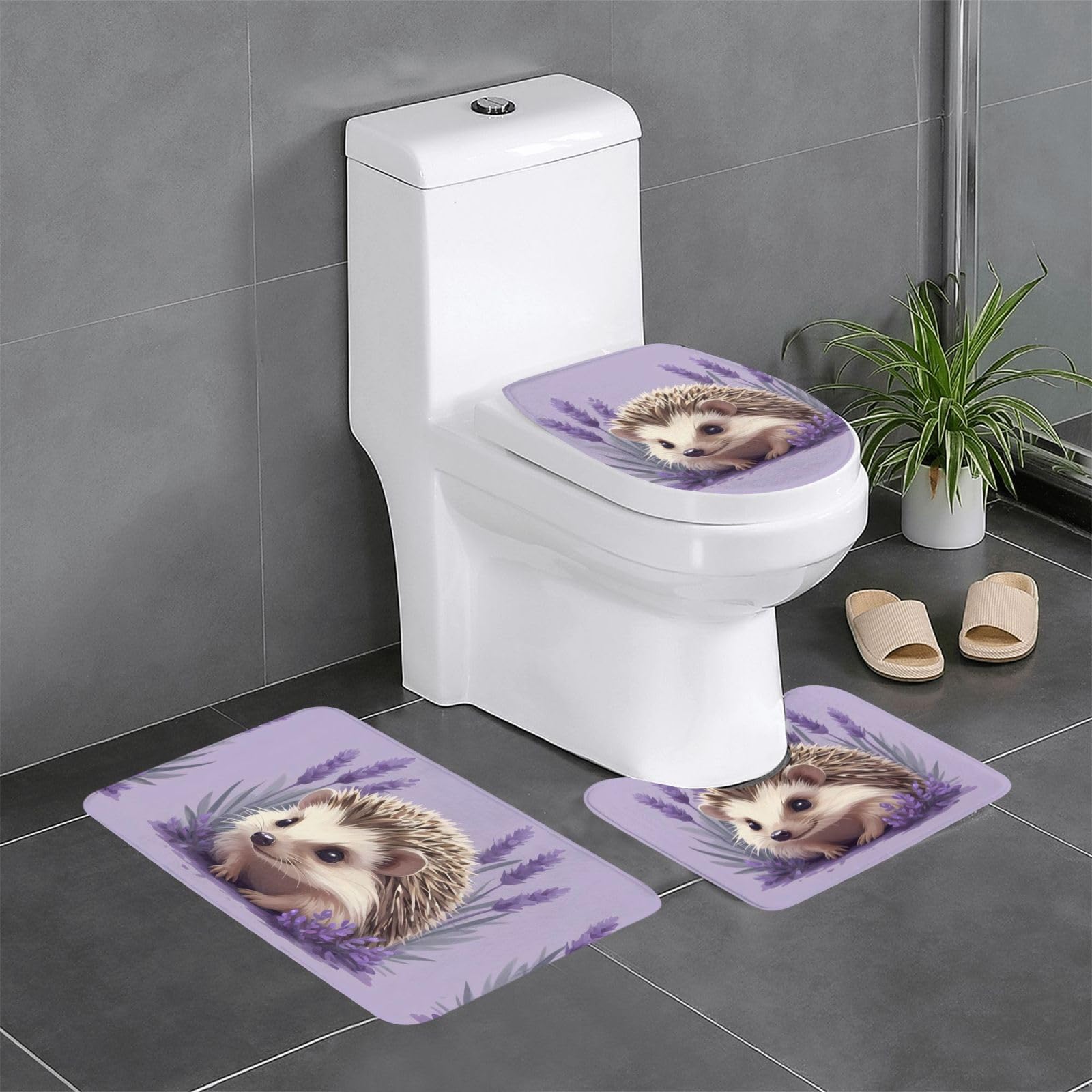Lot de 3 tapis de salle de bain avec contour WC rectangulaire et ovale antidérapant