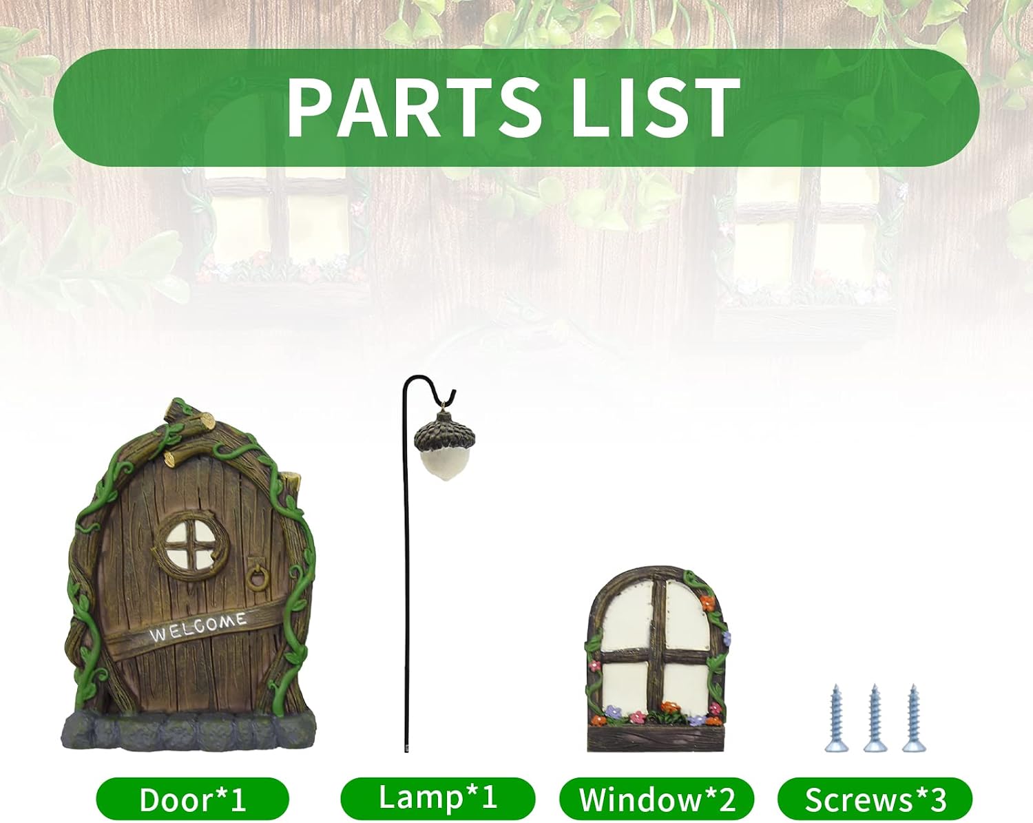 Fairy Doors for Trees, Fairy Garden Gnome Door Window with Lamp