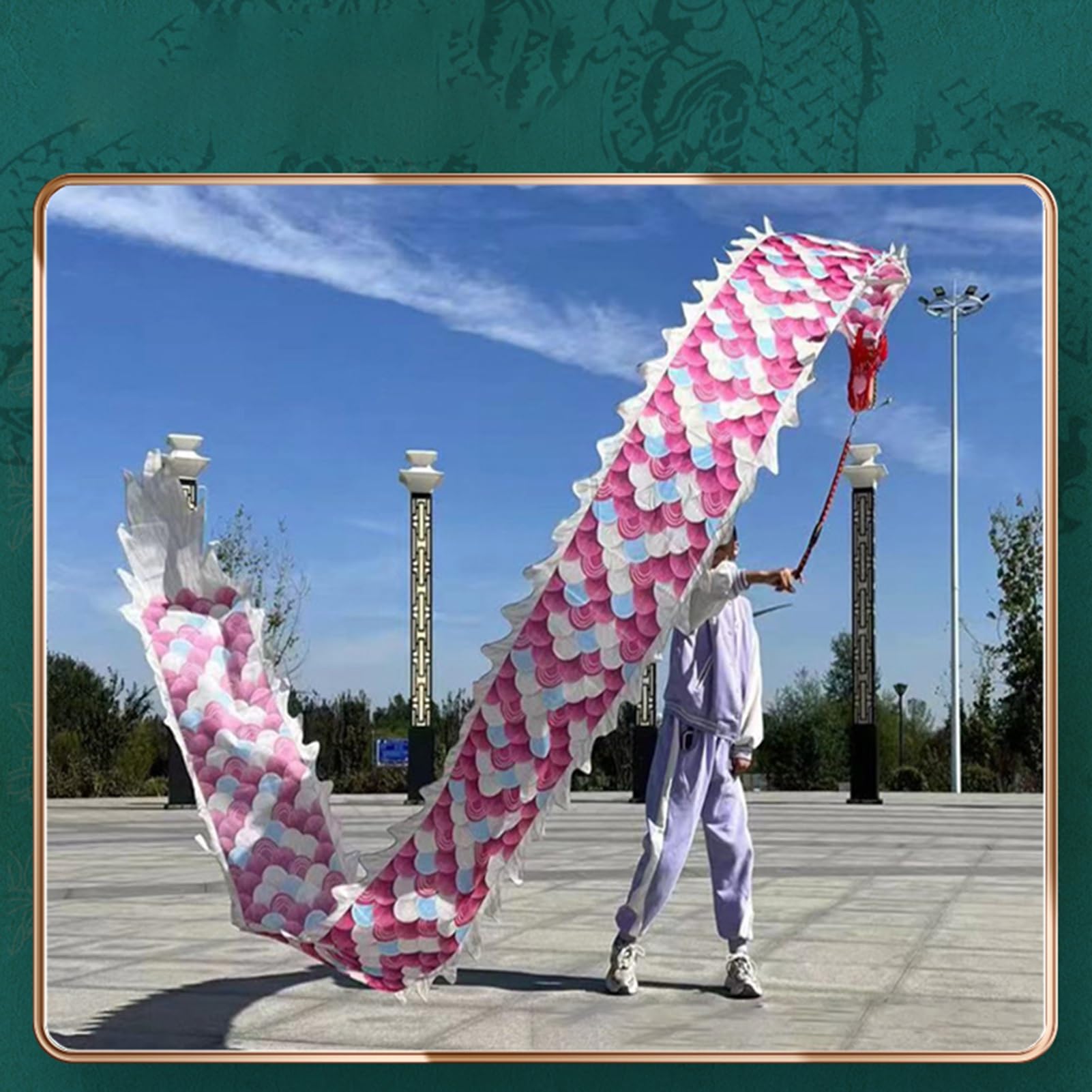 ROYUMI Cerf Volant Petit Poi de Dragon Nuage Magique Rose, Ruban de Soie Lavable Extérieur 2m / 3m / 5m pour Enfants, Petite Banderole de Dragon à Lancer avec Écailles de Dragon (Size : 2 m (6.6 ft))