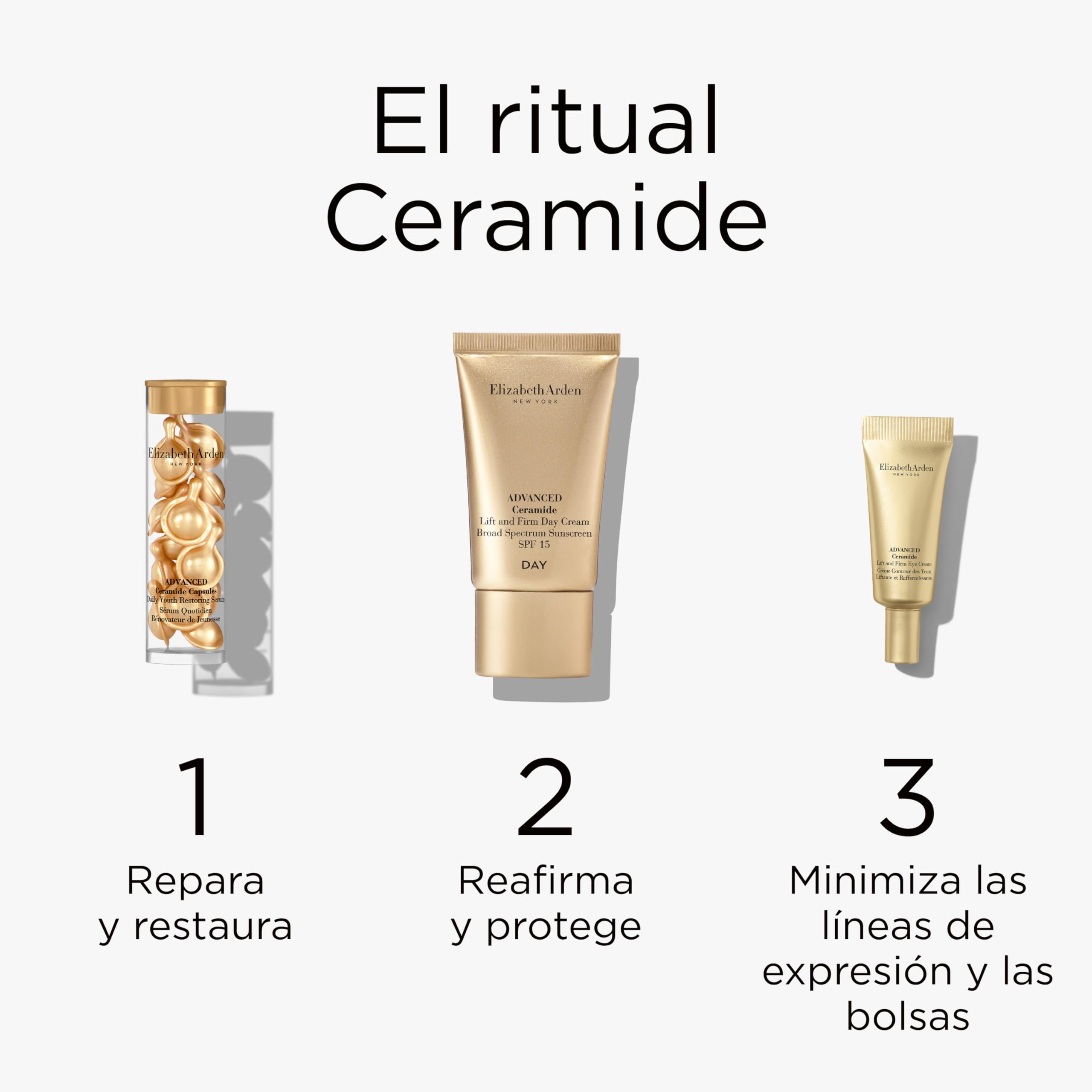 Elizabeth Arden - Lift Starter Set de 3 Piezas, Cápsulas Sérum Advanced Ceramide, Crema de Día Lift and Firm SPF 15 y Crema de Ojos, Set de Skincare Antiedad Adaptado para Viaje