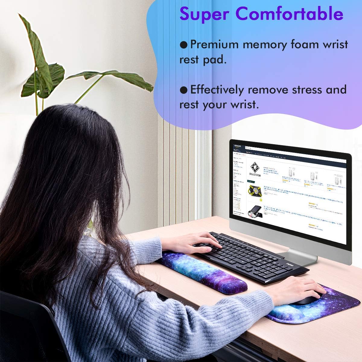 Mouse Pad Keyboard Wrist Rest Non Slip Wrist Support Rest Mouse pad for Office, Computer, Laptop, Typist, Gamer, Compact Cushion Pad with Ergonomic Acupoint Massage Support (Starry Night)