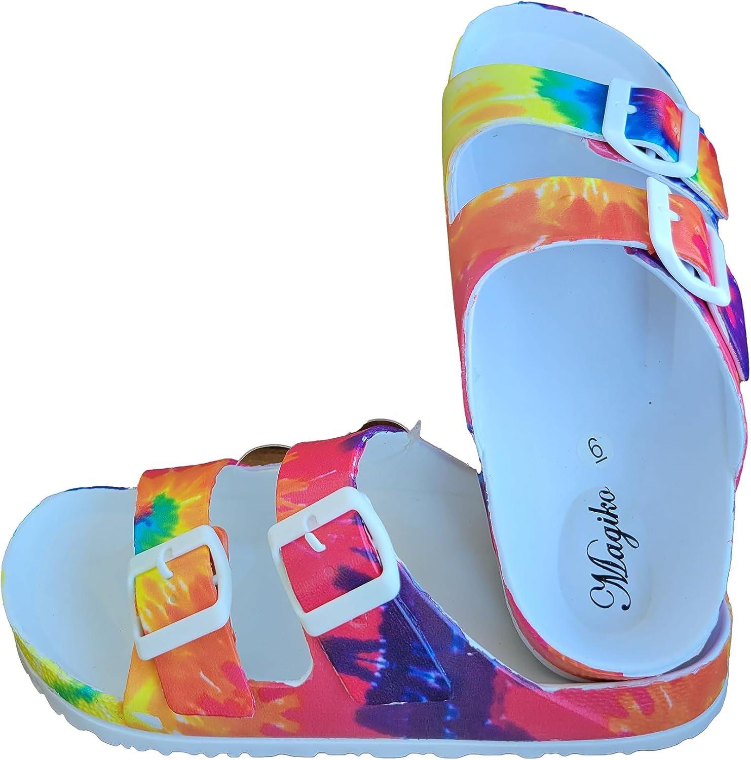 Slides Sandals Adjustable Double Buckle Strap EVA Sandals Flat, All Season Comfortable Light Weight Slides, Indoor and Outdoor Flip-Flops Anti-Slip Sole Waterproof Sandals - Image 2