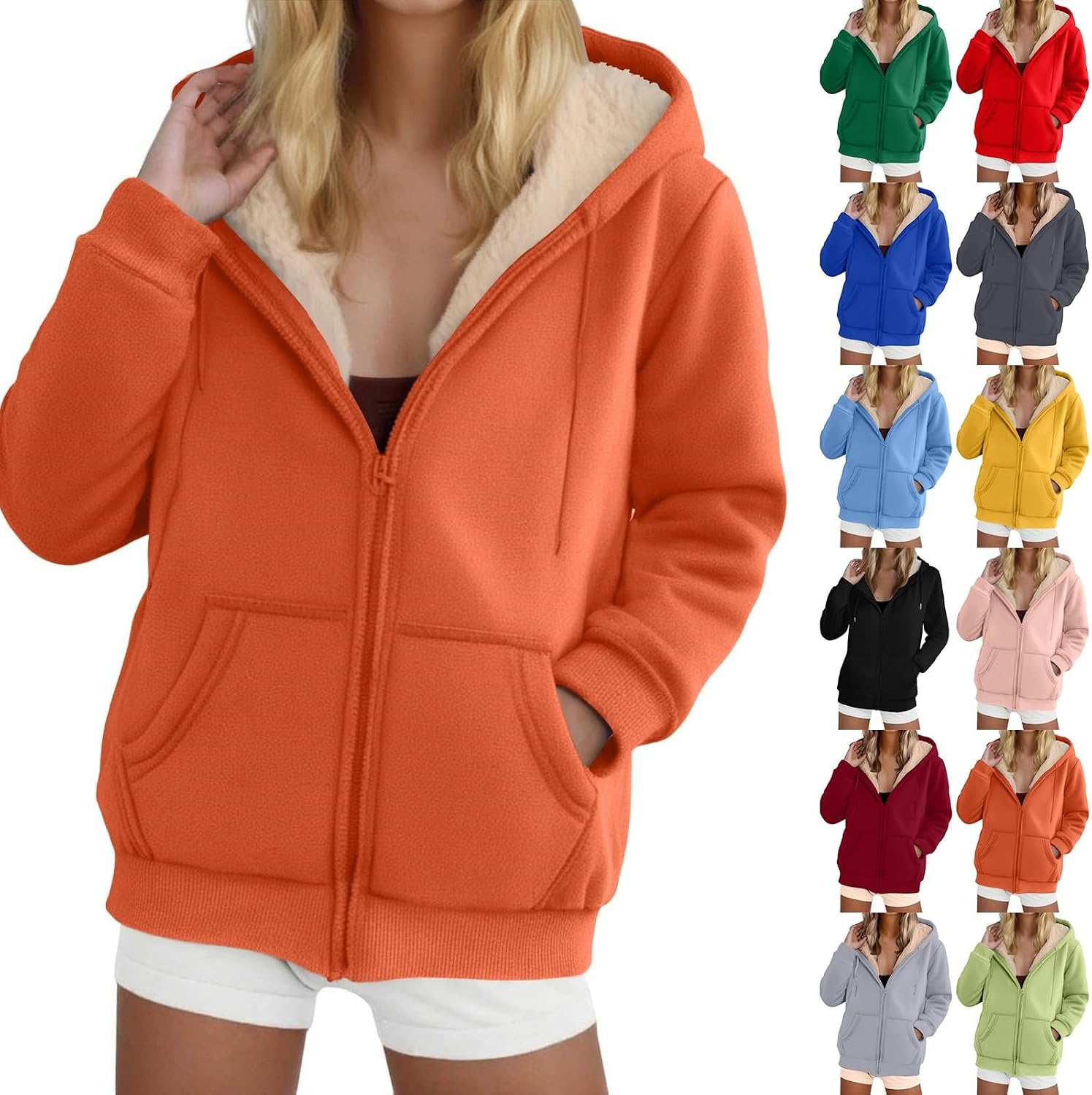 Soft Thermal Lined Womens Zippers Hoodie Casual Winter Wear Long Sleeve Outerwear Drawstring Hooded Autumn Tops Hooded Long S