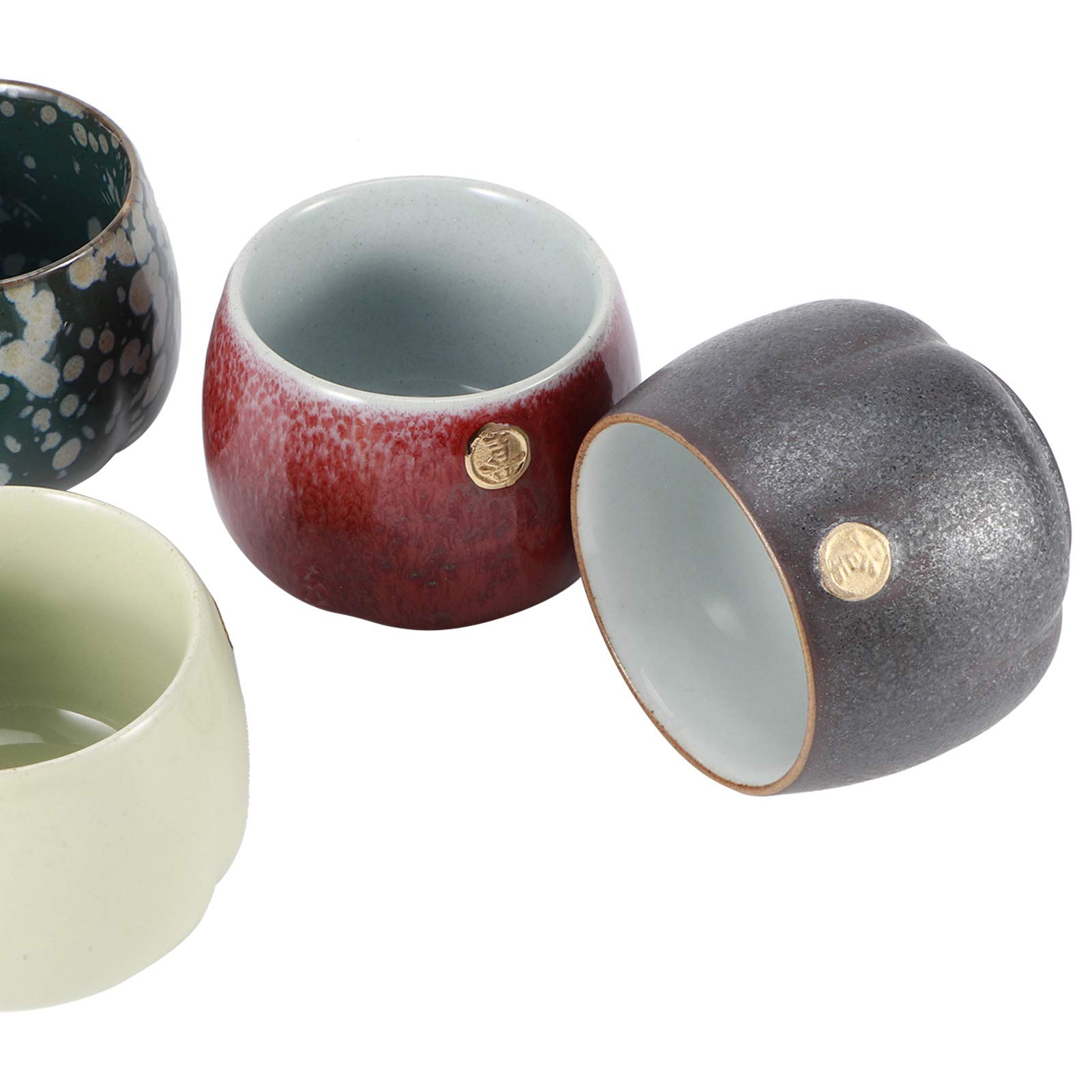 Dpofirs Juego de Tazas de té Horneadas en Horno Retro, 4 Piezas de Tazas de té de Cerámica de Estilo Japonés con Acabado Esmaltado Suave para Beber de Kung Fu y Regalar (Felicidad continua)