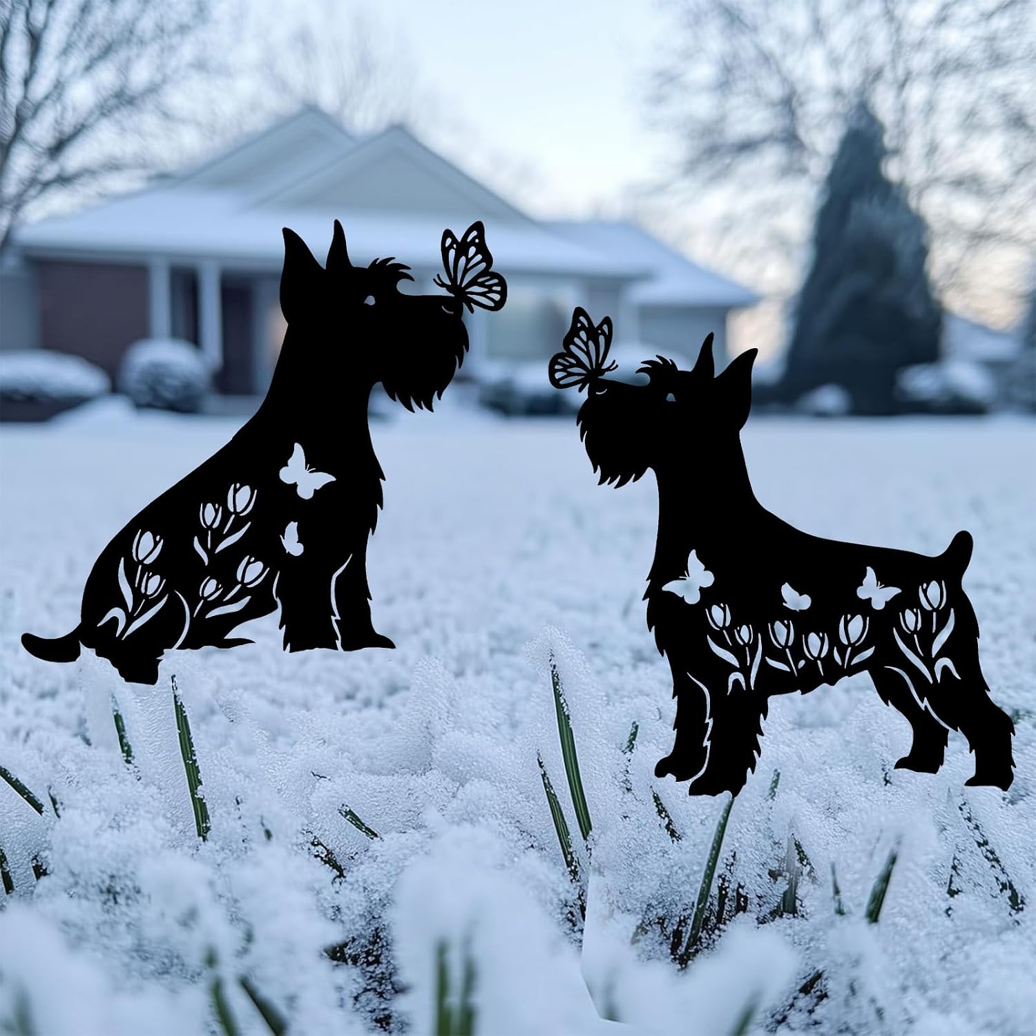 Miniature Schnauzer Metal Decorative Garden Stakes for Memorial Yard Art, Lawn Ornaments, Outdoor Decor 2 PCS