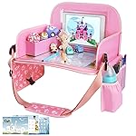 MENZOKE Kids Travel Tray for Toddler Car Seat, Road Trip Activities for Kids with iPad Holder Stand & Dry Erase Board, Road Trip Essentials Accessories Lap Tray as Travel Gifts for Kid, Pink