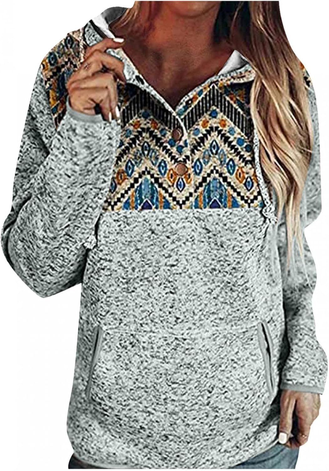 Button Down Hooded Sweatshirts for Women Casual Long Sleeve Pullover Tops Pocket Hoodies Loose Fit Blouses Tunics : Sports & Outdoors