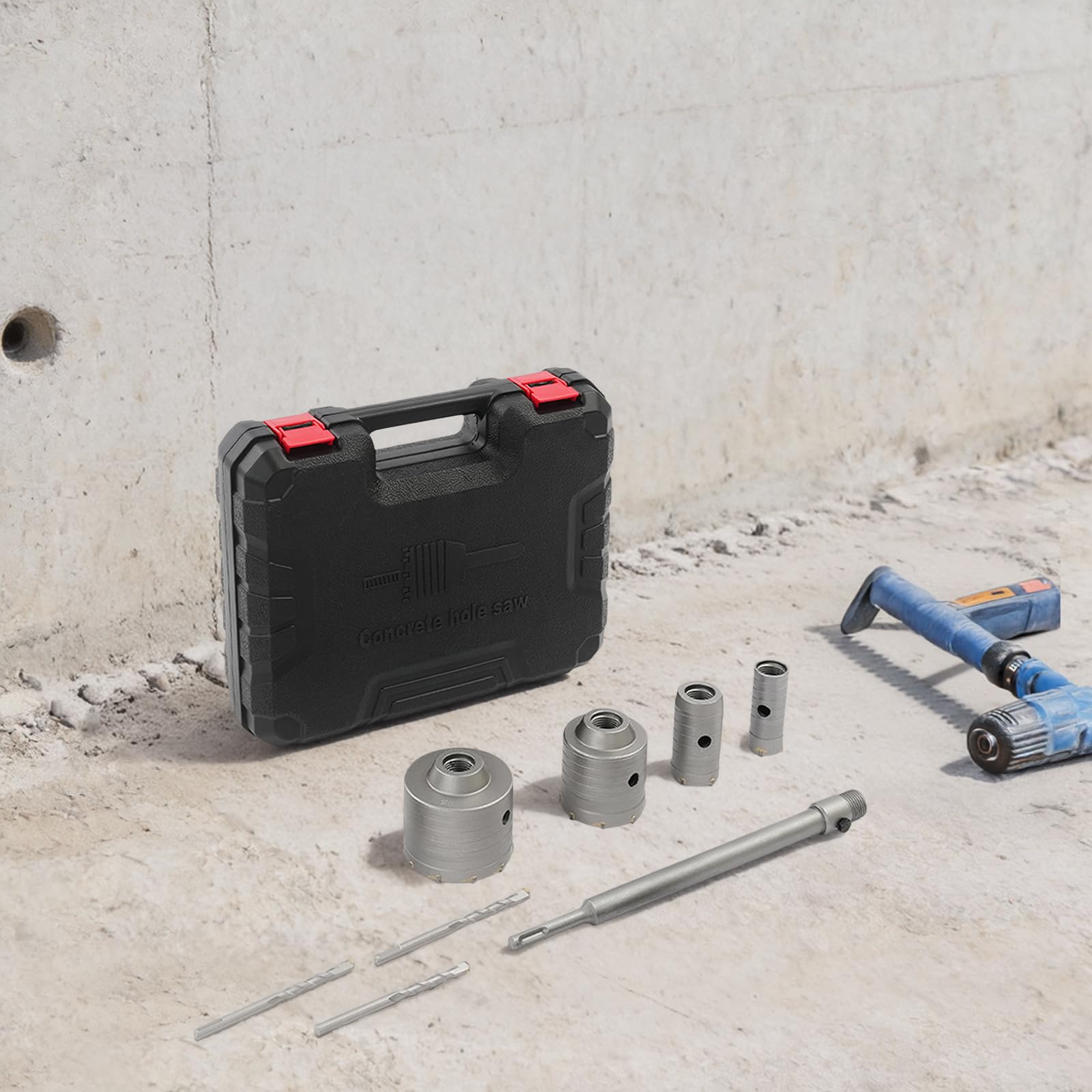 Lot de 9 scies cloches pour béton avec tige SDS‑Plus et SDS‑Max