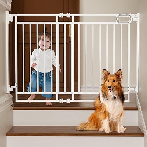 Grownsy Puerta de bebé para escaleras, sin barra inferior, ancho ajustable de 29.8 a 43.5 pulgadas para niños y mascotas, puerta para perros con