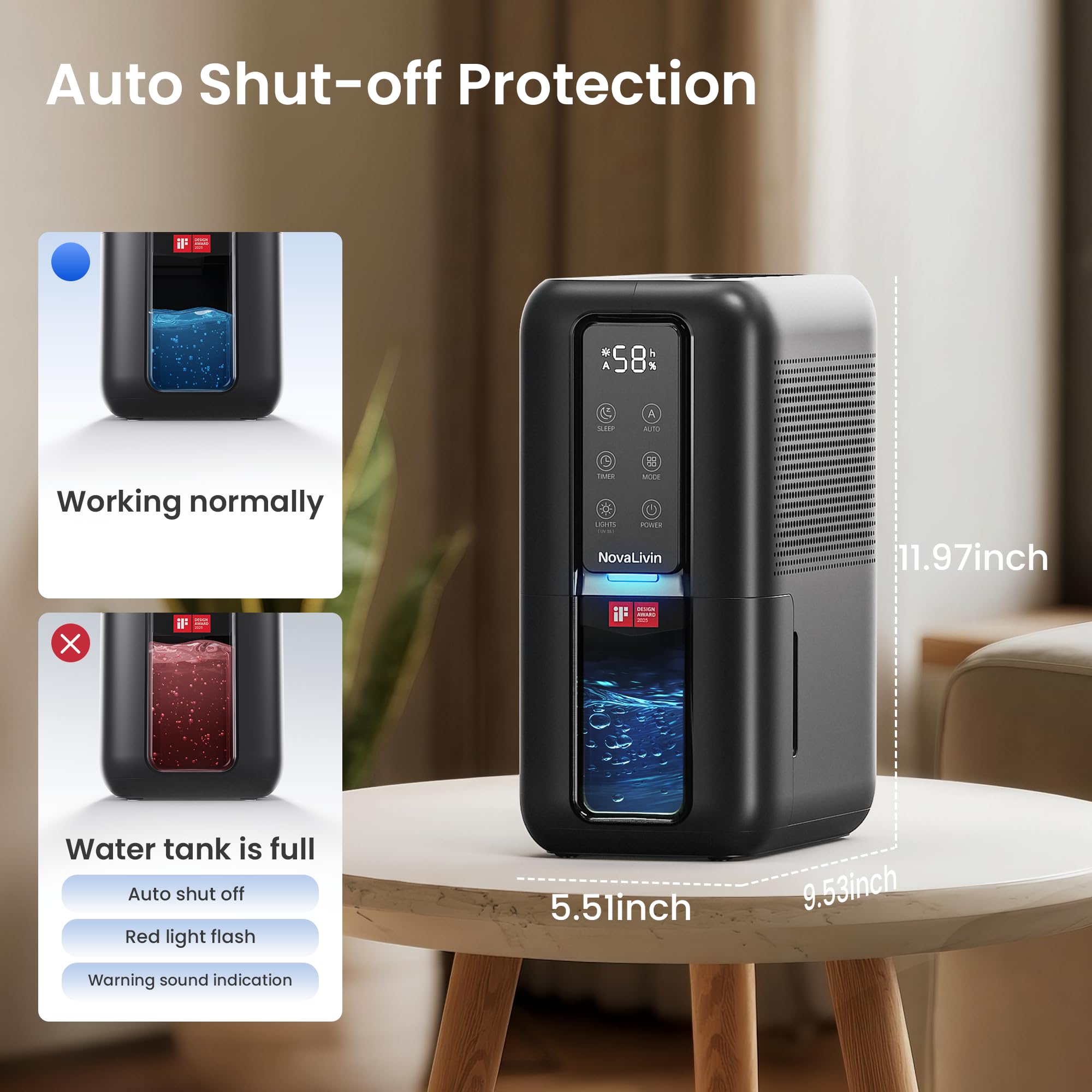 Deumidificatore per la casa, 320 mq. deumidificatori per bagno, camera da letto, soggiorno, armadio con serbatoio dell'acqua da 75 once, assorbitori di umidità, controllo automatico dell'umidità, luce