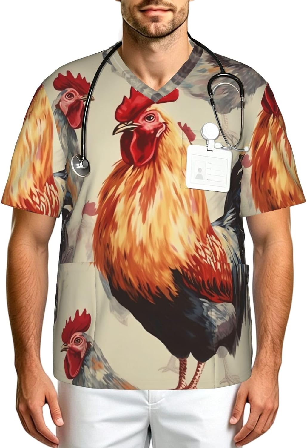 Professional Scrub Tops for Men, Classic V-Neck Workwear with 3 Pockets