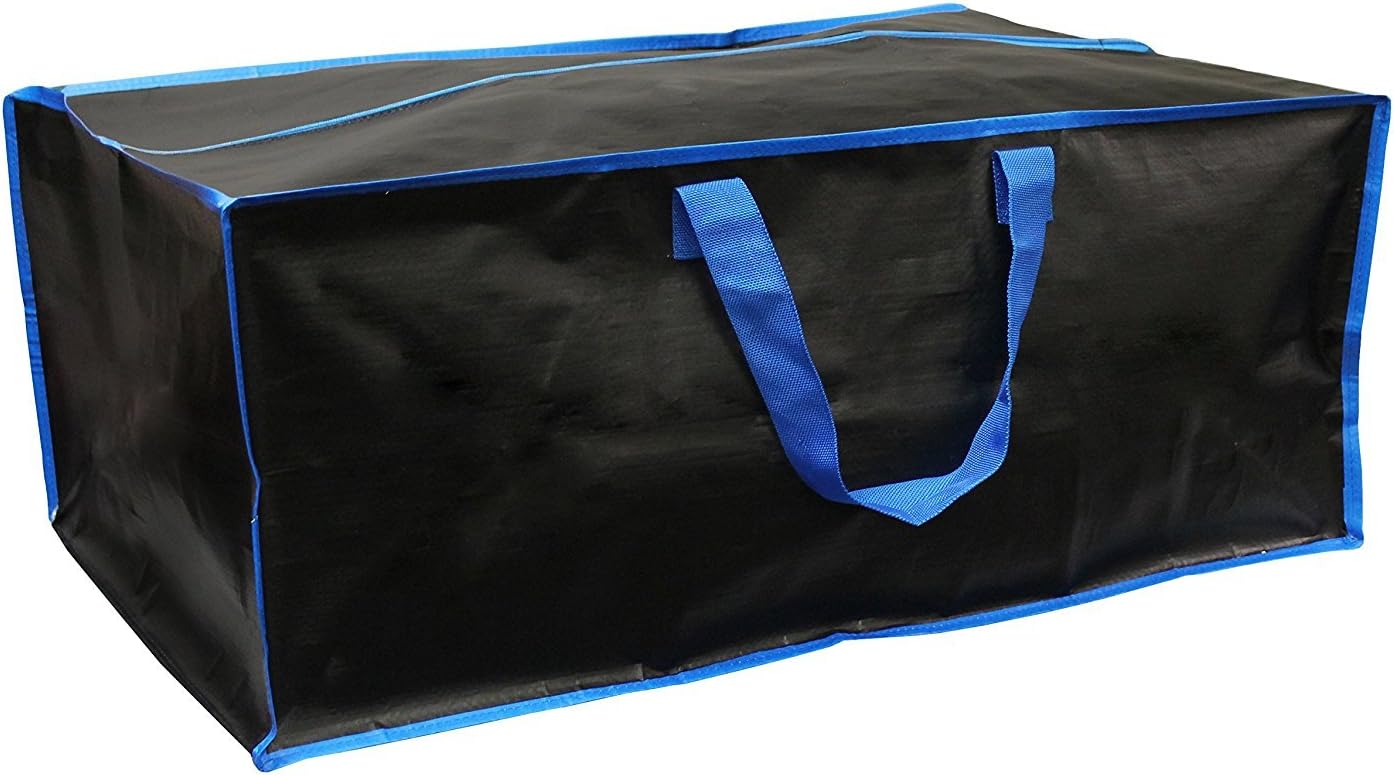 Earthwise Reusable Storage Bags Totes Extra Large Container Backpack Handles w/Zipper closure in Matte Black Great for Moving, Compatible with Ikea Frakta Carts (Set of 4) (Blue)