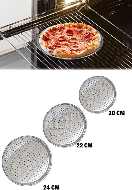 Pratik Lüx Paslanmaz Çelik Pizza Pişirme Altlığı 3 lü Tepsi Seti (20-22-24 cm) Master Chef Pizza (gri)